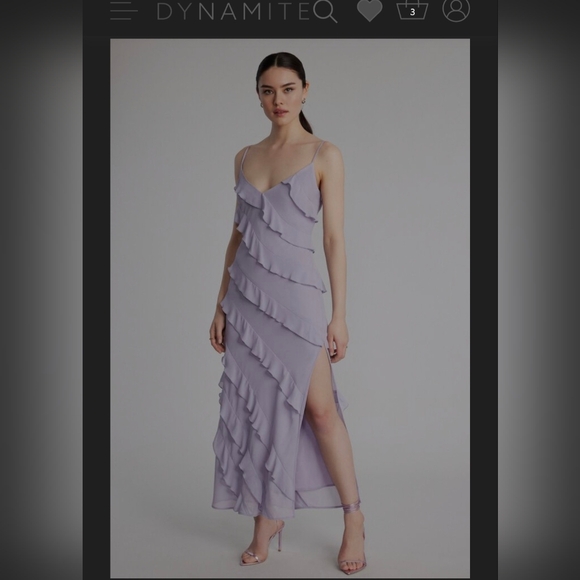 Dynamite Lilac V-neckline Maxi Dress with Ruffles, Size XXS - Picture 3 of 6